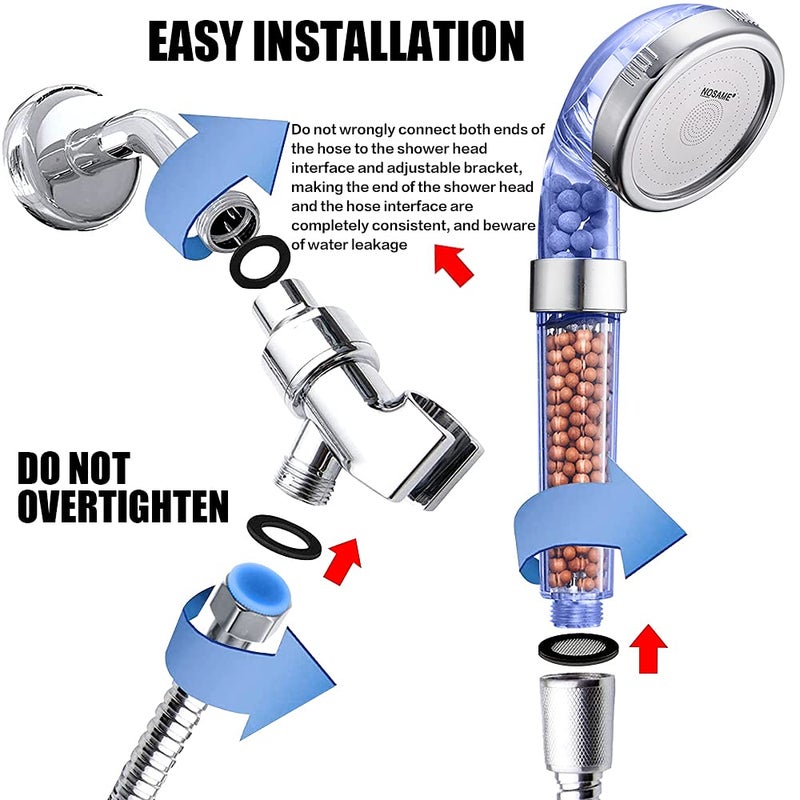 NosameÂ® Shower Head with Hose and Braket, Filter Filtration High Pressure Water Saving 3 Mode Function Spray Handheld Showerheads for Dry Skin & Hair - Image 2